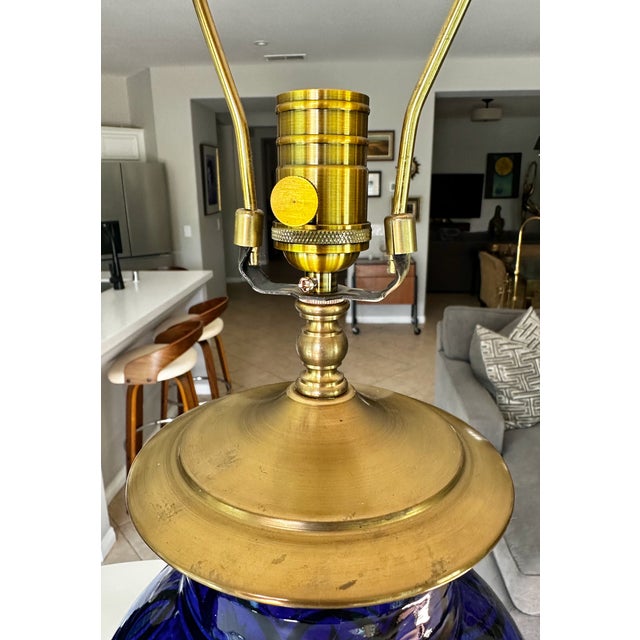 Vintage Moorish Safi Hand-Painted Cobalt Ceramic Table Lamps - Pair For Sale - Image 13 of 17