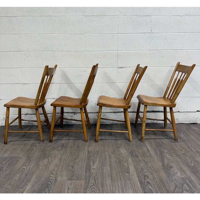 Antique Windsor Farmhouse Arrowback Plank Seat Dining Chairs For Sale - Image 9 of 11