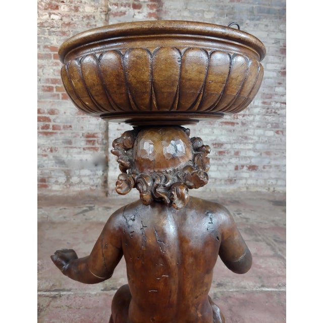 18th Century Antique French Hand-Carved Walnut Cherub Plant Stand For Sale In Los Angeles - Image 6 of 10