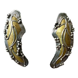 Vintage Boho Robin Schechtel Brass on Sterling Modernist Earrings For Sale