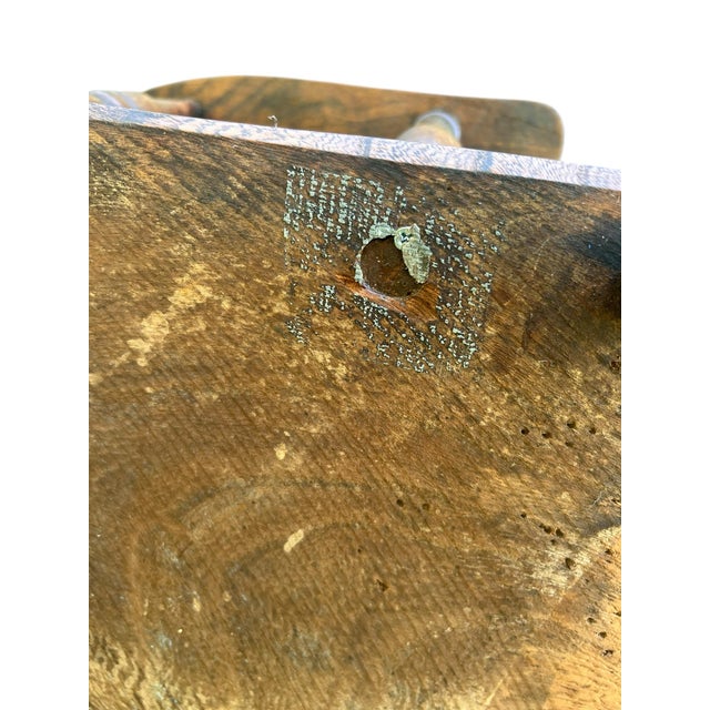 19th Century Wabi Sabi Naturally Distressed English Elm Smokers Bow Captains Armchair Signed J. C. For Sale - Image 11 of 12