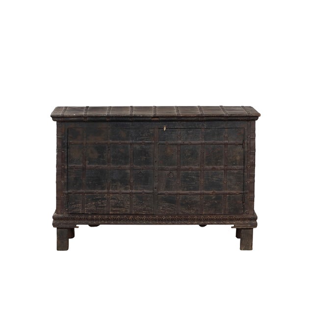 Antique Indian Teakwood Pitara Chest Console For Sale - Image 4 of 8