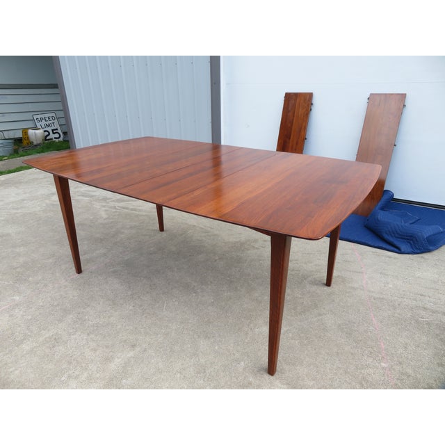 Vintage Mid Century Walnut Extending Dining Table W/ Leaves by Ace Hi Furniture For Sale - Image 11 of 13
