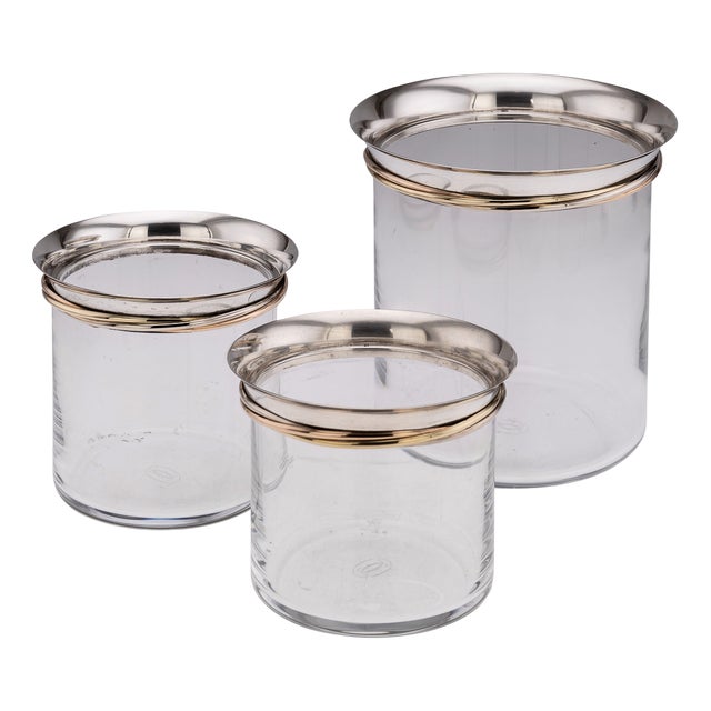 French Silver-Mounted Glass Ice Buckets & Champagne Cooler by Cartier, 1990s, Set of 3 For Sale