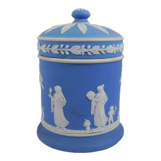 1980s Wedgwood Jasperware Olympus Jar With Lid in Blue For Sale