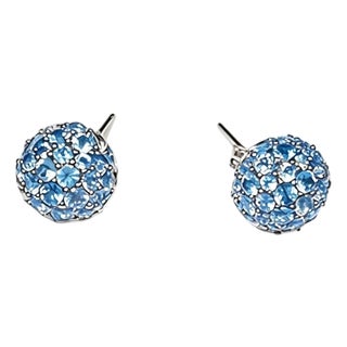 Late 20th Century 14K White Gold Blue Topaz Sphere Ball Stud Earrings Studs, Pair For Sale