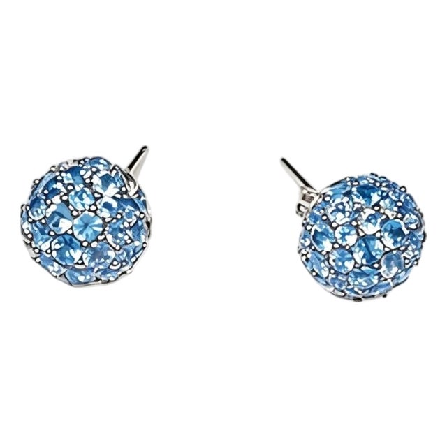 Late 20th Century 14K White Gold Blue Topaz Sphere Ball Stud Earrings Studs, Pair For Sale