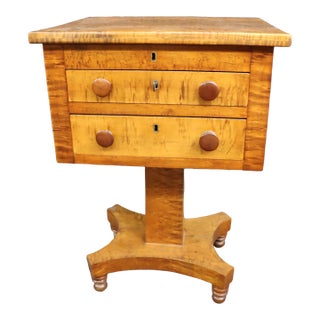 Tiger & Birds Eye Maple Empire Sewing Stand For Sale