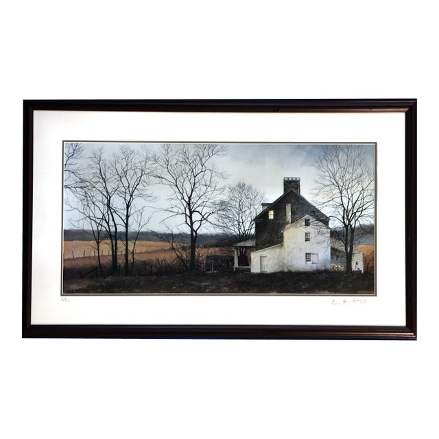 1990s Winter Farmstead Lithograph by Ray For Sale