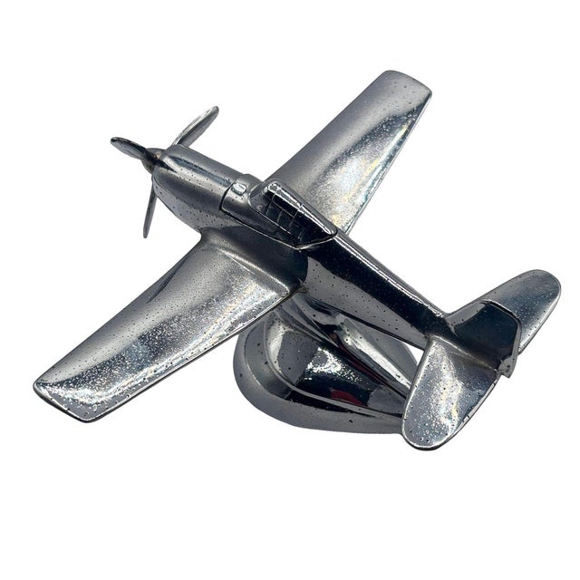 Metal 1940s Art Deco Chrome Propeller P-51a Mustang Airplane Table Lighter by Hamilton For Sale - Image 7 of 10