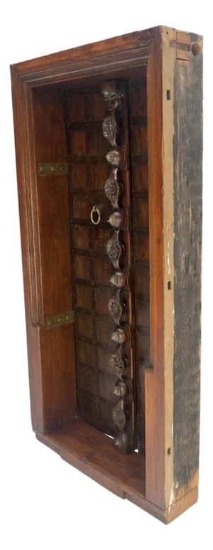 Heavily Carved Solid Teak Double French Door w/ Frame Antique Decorative