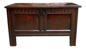 Antique English Carved Oak Coffer Trunk Chest Coffee Table Blanket Box C1770