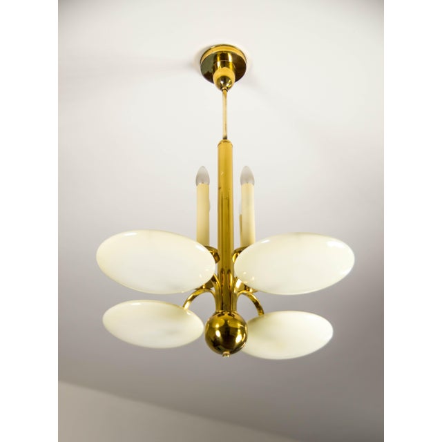 Metal Art Deco Brass and Glass Chandelier, 1930s For Sale - Image 7 of 16
