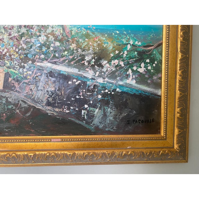 Vintage Italian Riviera Oil Painting, Mediterranean Seascape, Gold Frame, 36x48 For Sale - Image 6 of 11