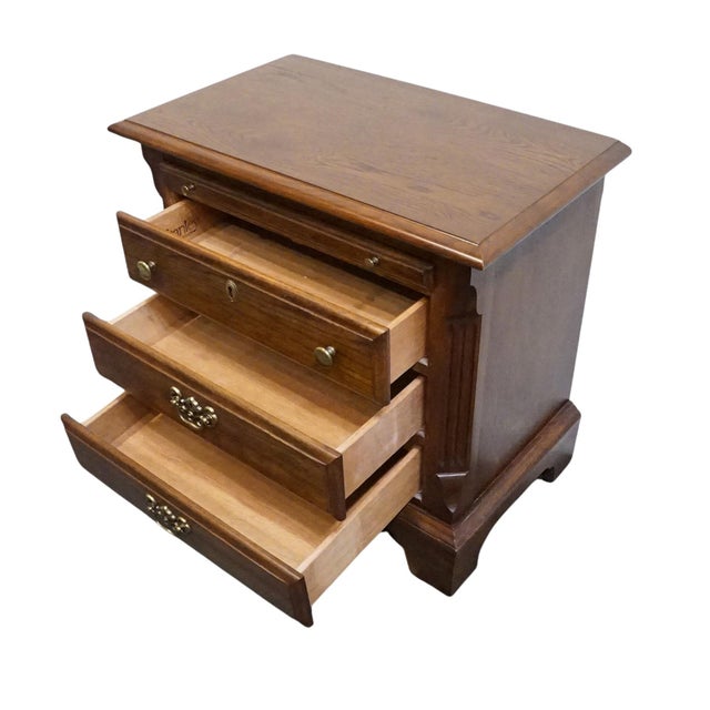 Stanley Furniture Solid Oak Rustic Early American 27" Three Drawer Nightstand 3413-80 For Sale - Image 9 of 15