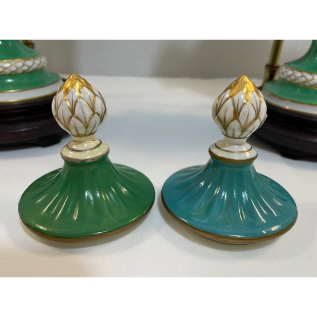 Late 20th Century Dresden Hand-Painted Lamps, a Pair For Sale - Image 10 of 12