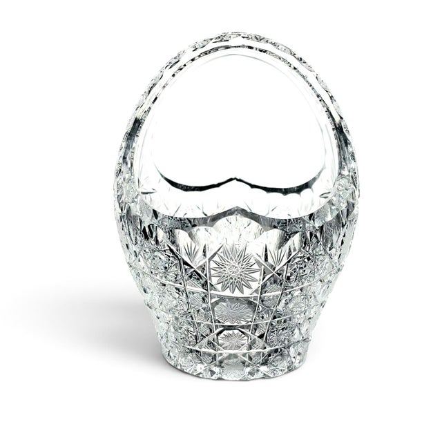 Traditional Mid-to-Late 20th Century Czech Bohemian Queen’s Lace Cut Crystal Basket 6" For Sale - Image 3 of 12