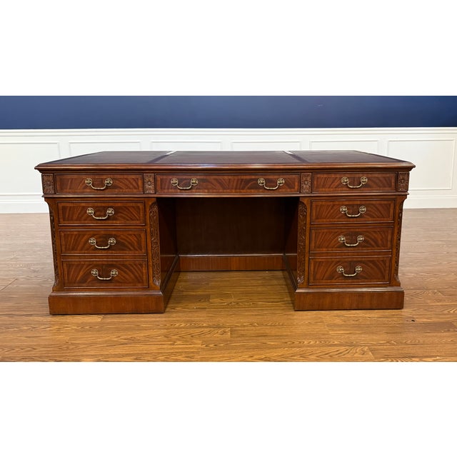 2020s Traditional 72” Mahogany Executive Desk by Leighton Hall - Showroom Sample For Sale - Image 5 of 8