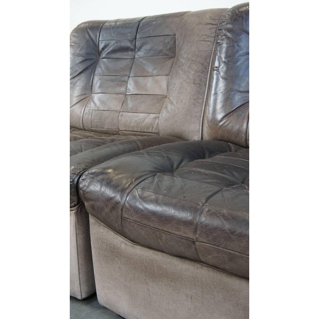 Gray Grey Leather Modular Sofa and Ottoman, 1970s, Set of 3 For Sale - Image 8 of 18
