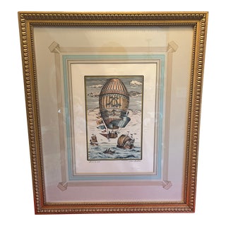 Vintage Hand-Colored Etching by Franco Rainaldi. Hot Air Balloon- Displays in National Air and Space Museum For Sale
