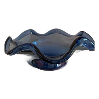 Vintage Cobalt Blue Murano Style Clam Shell Style Bowl For Sale