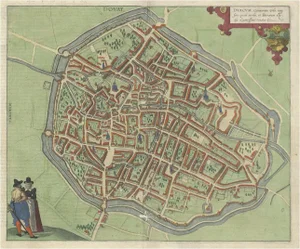 Antique Map of the City of Douai in France, 1575