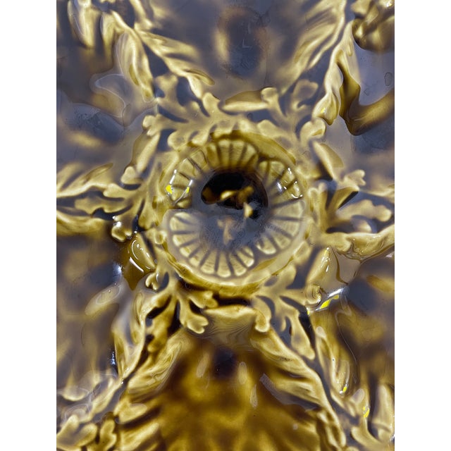 Ceramic 1950s French Gien Majolica Olive Green Oyster Plate For Sale - Image 7 of 15
