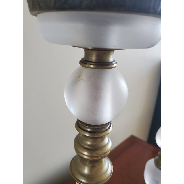 Metal Frosted Lucite and Brass Candlesticks- a Pair For Sale - Image 7 of 8