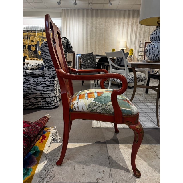 Chippendale chinoiserie painted chair with Manuel Canovas fabric. The chair is vintage but in great shape.