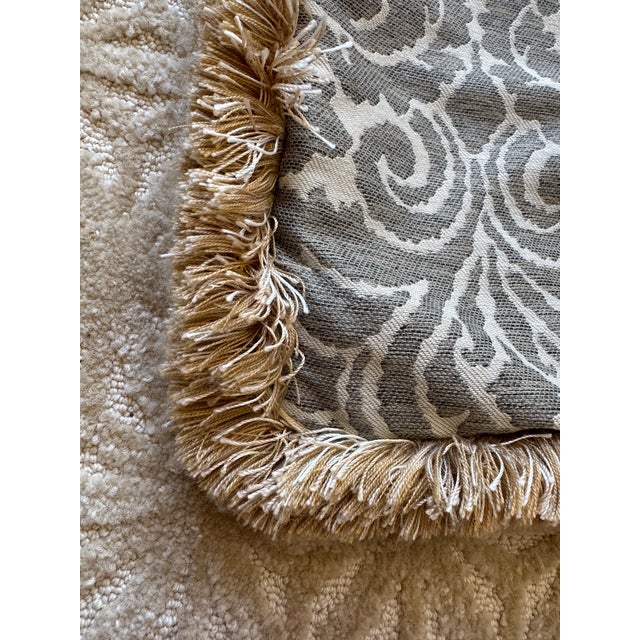 Pair of Ethan Allen Luxury Gray & Ivory Damask Decorative Pillows With Fringe For Sale In Philadelphia - Image 6 of 9