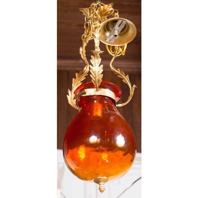 Orange glass bell jar lantern. New old stock. Includes canopy.