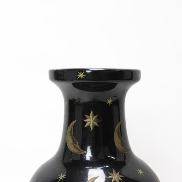 Early 21st Century Black Ceramic Vase With Gold Moon and Star Motif For Sale - Image 5 of 10