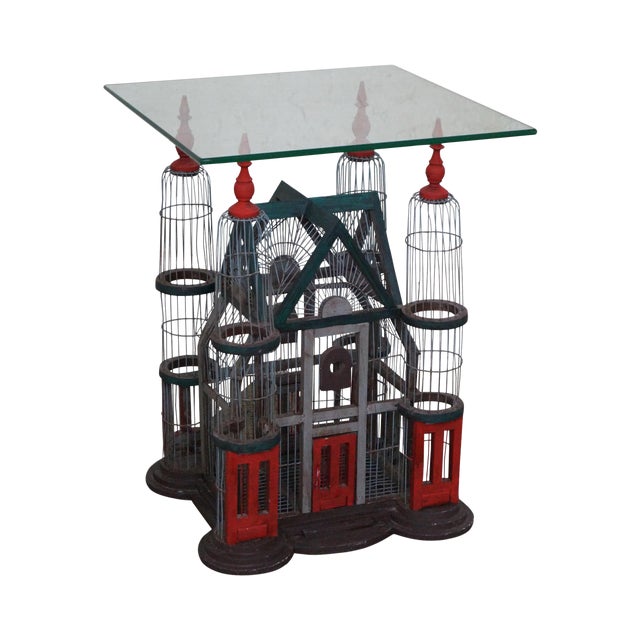 Victorian Style Bird Cage Glass Top Side Table Chairish