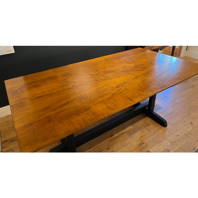 Custom Tiger Maple Dining Table With Trestle Base Chairish