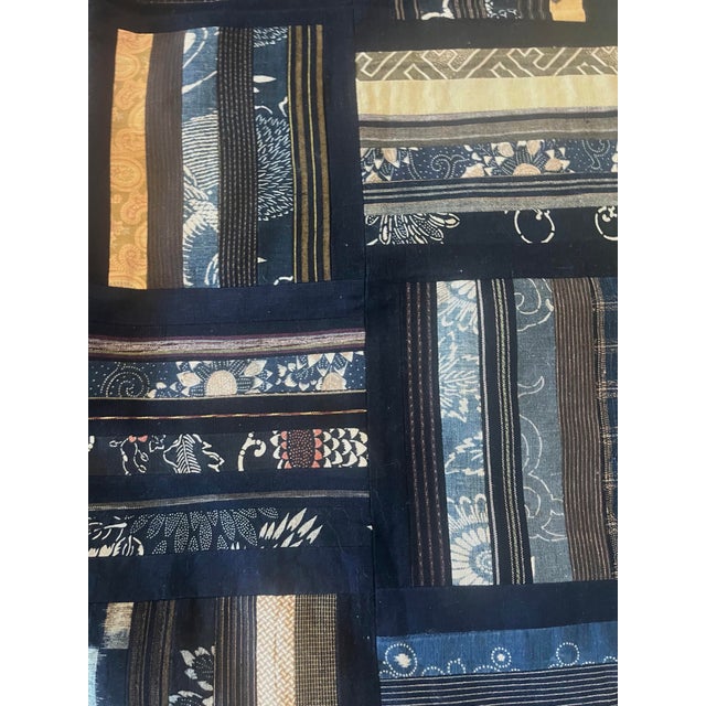 1980s Breathtaking Vintage Indigo Asian Art Quilt Made With Antique Fabric For Sale - Image 5 of 9