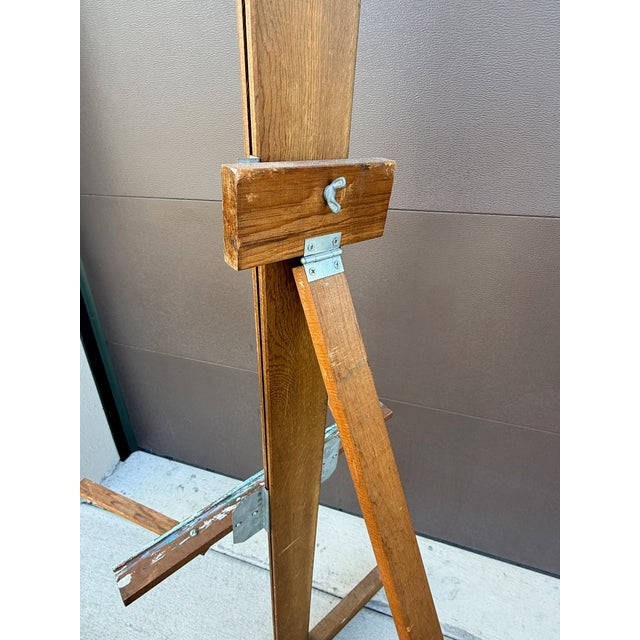1960s Vintage Mid Century Wooden Studio Artist Easel With Adjustable Canvas Support For Sale - Image 5 of 6