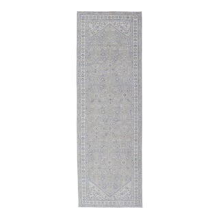 Oushak Gallery Runner With Soft Gray Base and Subtle Blue and Sage 4'2 X 13'8 For Sale