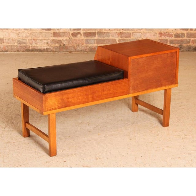 Mid-Century Teak Telephone Seat with Black Vinyl Seat and Drawer, 1960s For Sale - Image 9 of 10