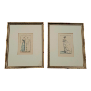 Pair of Framed 19th-Century French Fashion Engravings — “Costume Parisien,” 1802 & 1809