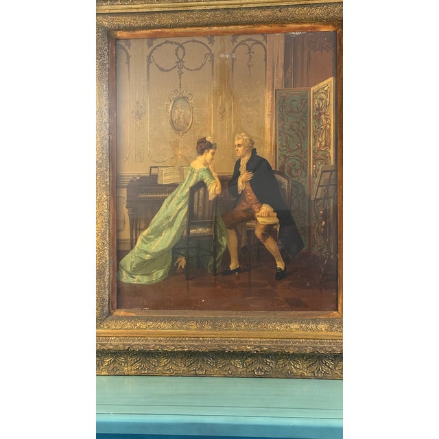 Printmaking Materials Antique , Lithograph Courting Scene Chromolithograph, Ornate Gilt Frame, Wavy Glass, C1880 For Sale - Image 7 of 18