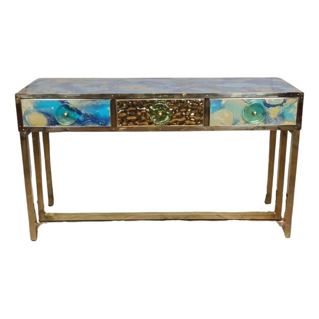 Blue and Gold Murano Glass Console Table from Justfurnituress SRL For Sale
