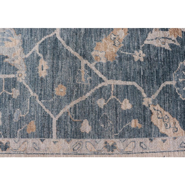 Angora Turkish Oushak by Keivan Woven Arts Floral Design in Blue's For Sale - Image 9 of 11