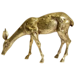 Hollywood Regency Cast Brass Standing Doe Sculpture, 1960s