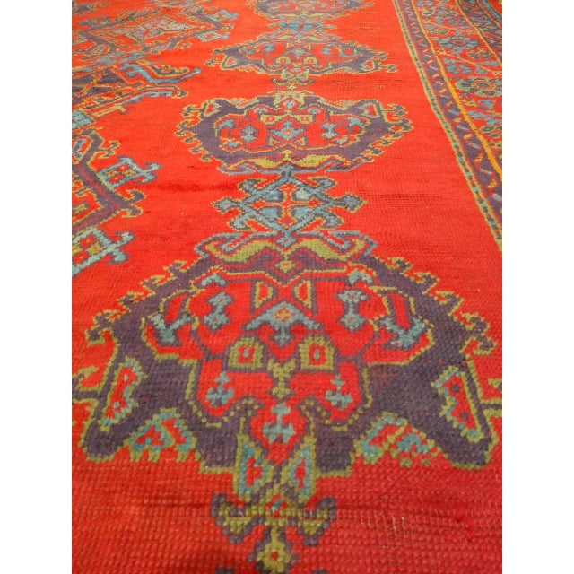 Turkish Vintage Turkish Oushak Hand-Knotted Rug, Red Geometric, Early 1900s, 9' x 11' For Sale - Image 3 of 18