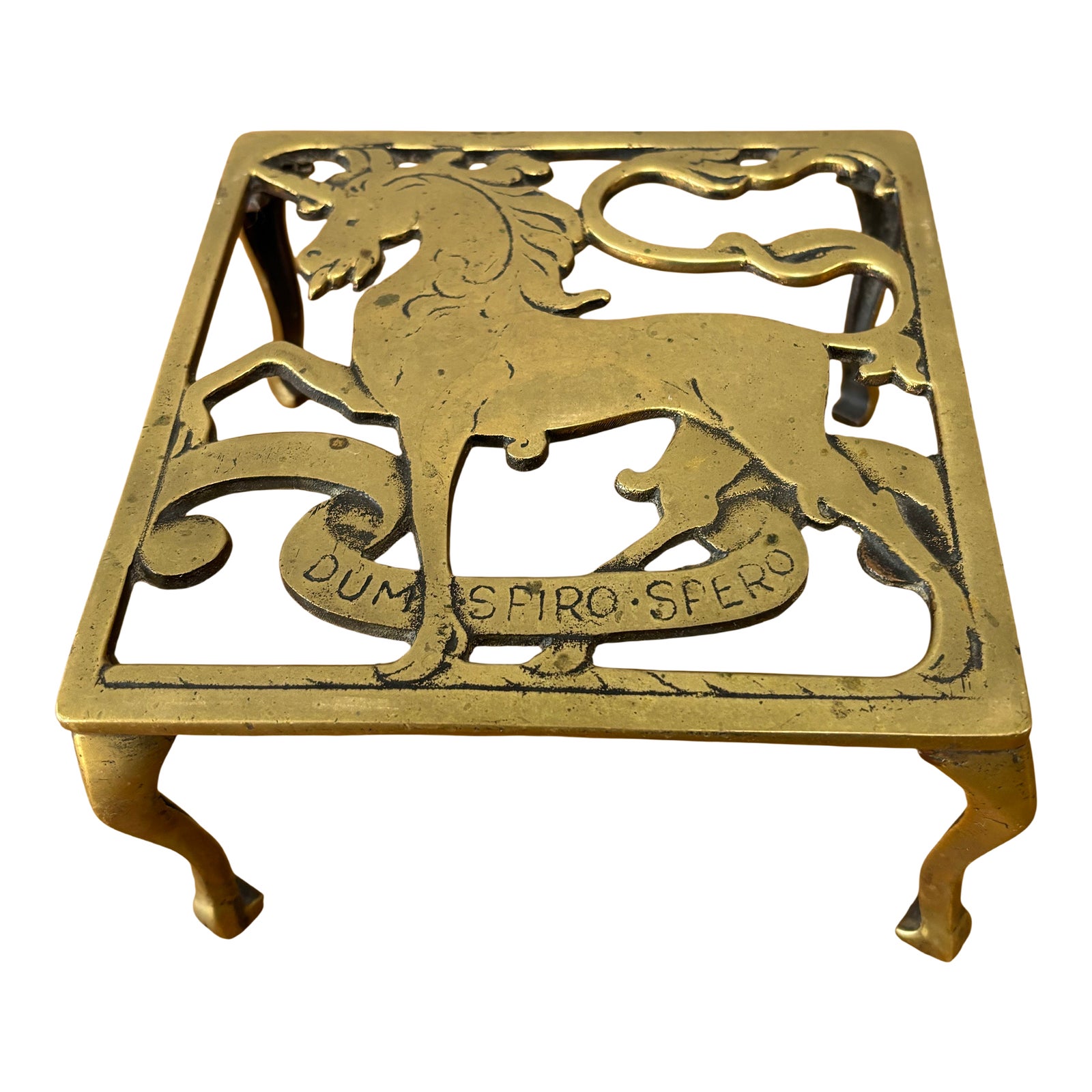 1910s Antique Brass Unicorn Trivet From England