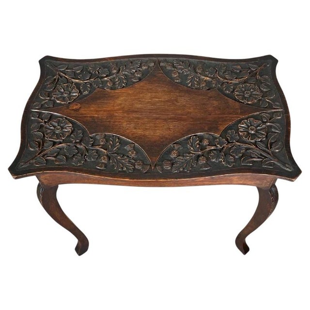 Wood Edwardian Carved Oak Side Table with Floral Relief Decoration For Sale - Image 7 of 7