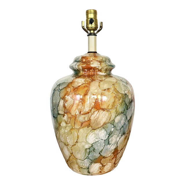 Vintage Mid-Century Style Glazed Ceramic Speckled Rainbow Ginger Jar Table Lamp For Sale