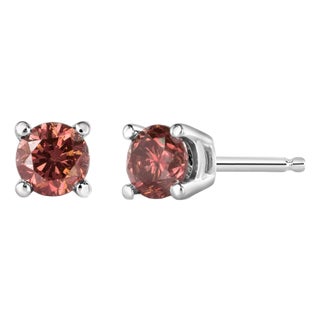14K White Gold 1/3 Cttw 4-Prong Set Round Brilliant-Cut Pink Diamond Solitaire Stud Earrings (Treated Pink Color, VS2-SI1 Clarity) For Sale