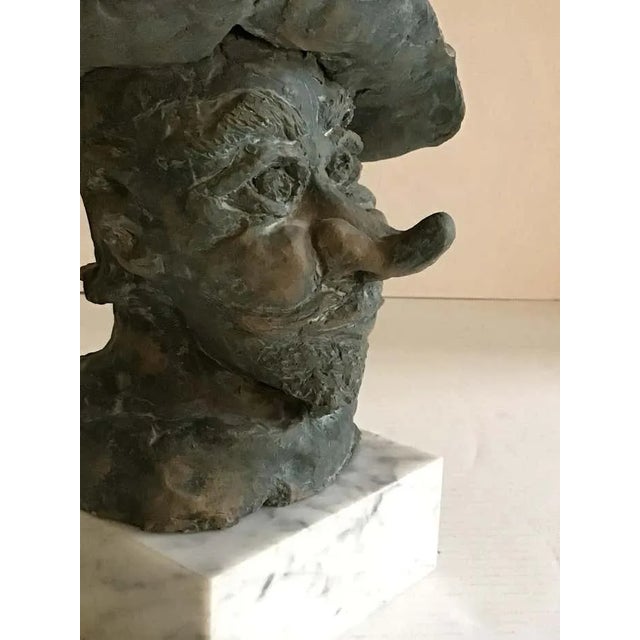 1950s Faux Painted Bronze Terracotta Sculpture of Cyrano de Bergerac on Marble Base Base and Sculpture are separate (as...