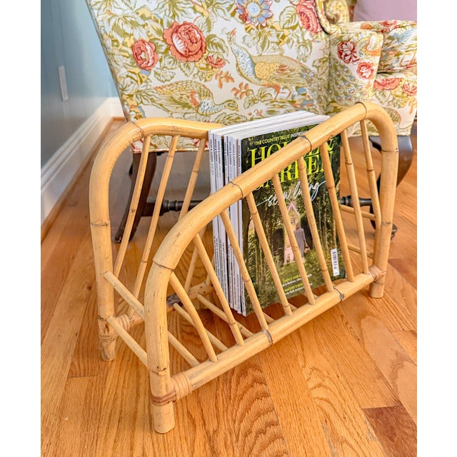 Vintage Coastal Boho Bamboo Rattan Magazine Rack For Sale - Image 11 of 11